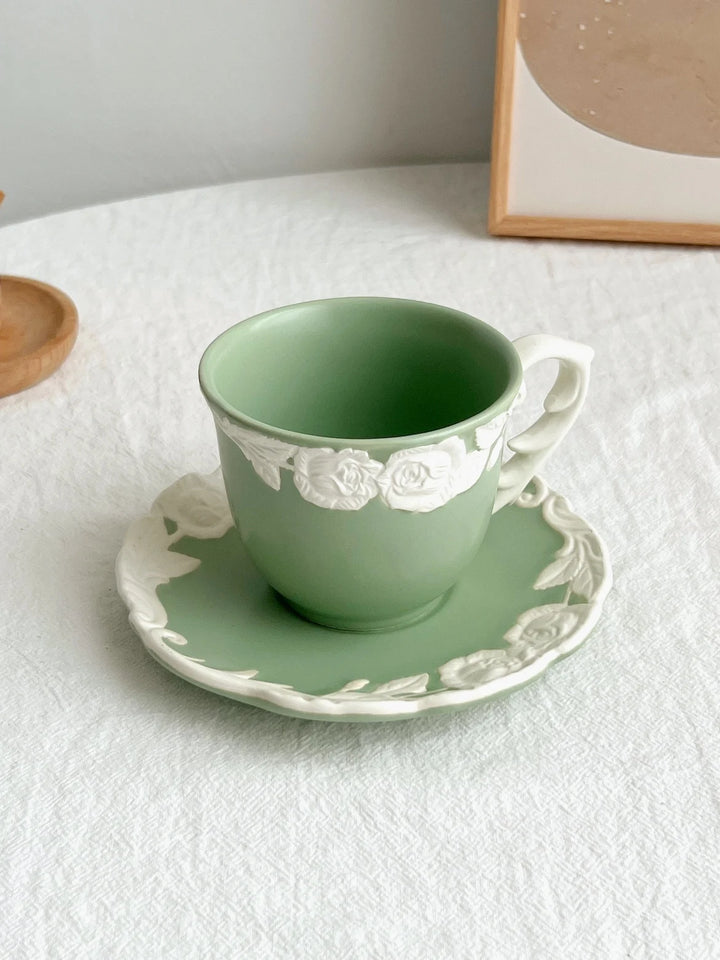 Vintage-Inspired Rose Tea & Coffee Cup Set with Saucer and Cake plate