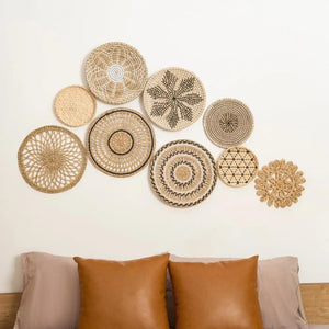 9-Piece Boho & Hamptons Style Rattan Wall Hanging Set – Neutral Tones & Timeless Sophistication