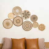 9-Piece Boho & Hamptons Style Rattan Wall Hanging Set – Neutral Tones & Timeless Sophistication