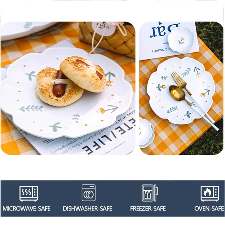 Set of 4 – 6 Inch Ceramic Dessert Plates with Vintage Floral Charm