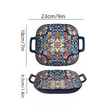 9-Inch Bohemian Retro Ceramic Dish with Double Ears – Oven & Microwave Safe
