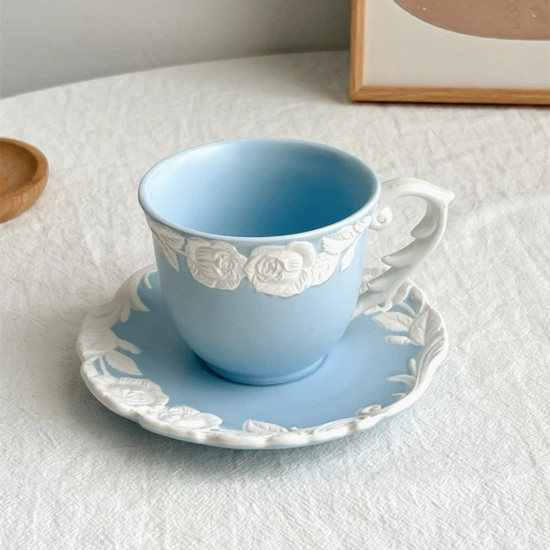 Vintage-Inspired Rose Tea & Coffee Cup Set with Saucer and Cake plate