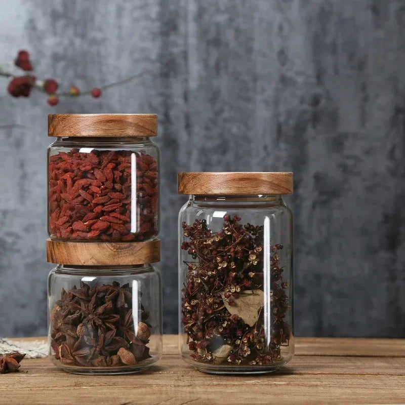 Modern Retro Glass Canister Set's with Airtight Wooden Lids