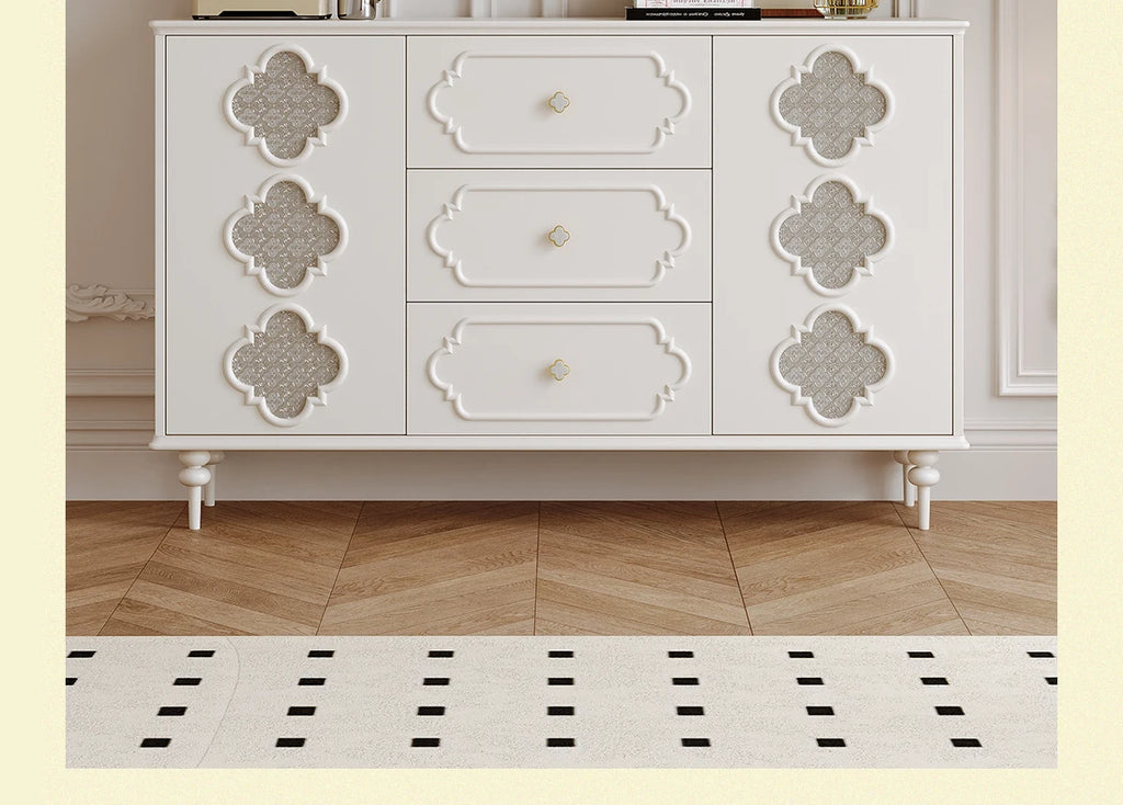 Luxury French Retro Sideboard Buffet Cabinet – Handcrafted Solid Wood with Begonia Glass & Designer Fretwork
