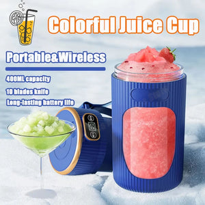 Electric Rechargeable Portable Juicer – 10 Blades with LED Display (Blue & White)