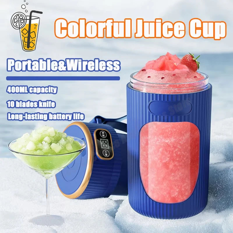 Electric Rechargeable Portable Juicer – 10 Blades with LED Display (Blue & White)
