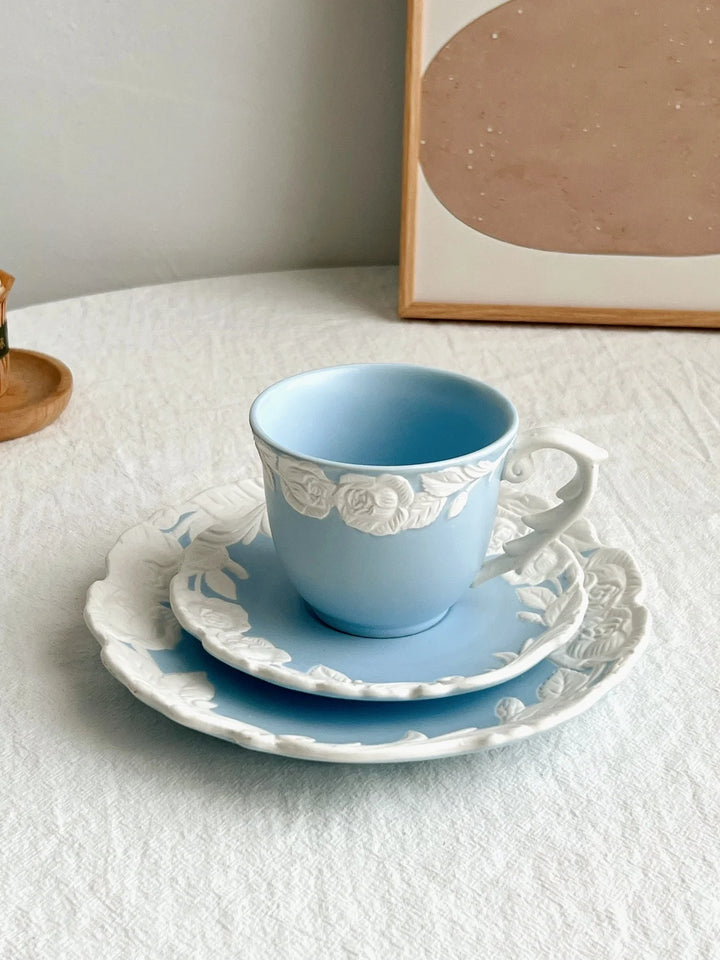 Vintage-Inspired Rose Tea & Coffee Cup Set with Saucer and Cake plate