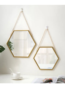 Elegant Iron Hexagonal Hanging Wall Mirror – Gold