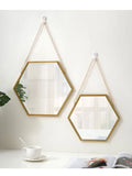 Elegant Iron Hexagonal Hanging Wall Mirror – Gold