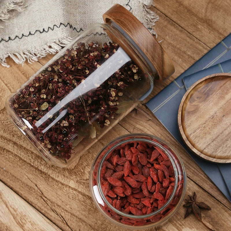 Modern Retro Glass Canister Set's with Airtight Wooden Lids