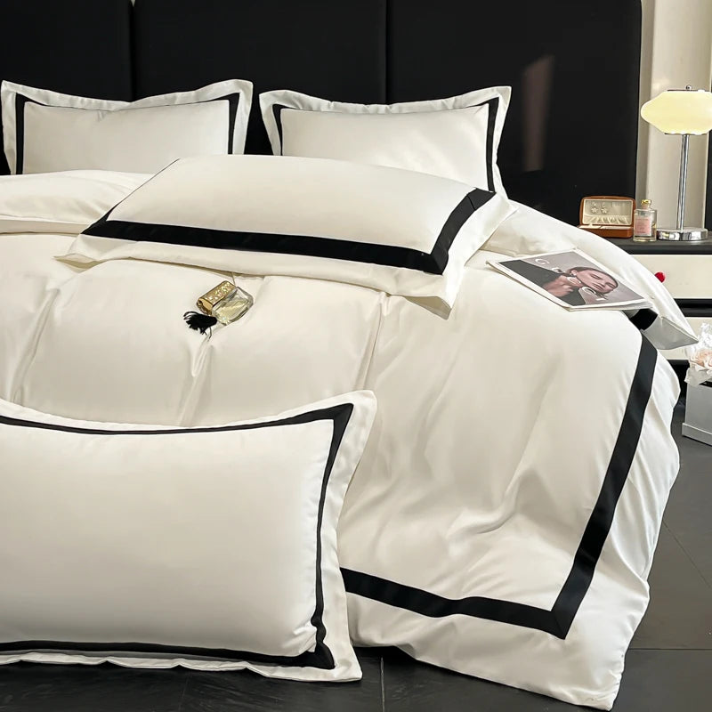 Luxury Hotel-Style Black & White 4-Piece Duvet Cover Set – Thick Brushed 100% Pure Cotton WHIMSICAL HOME OF CREATIONS