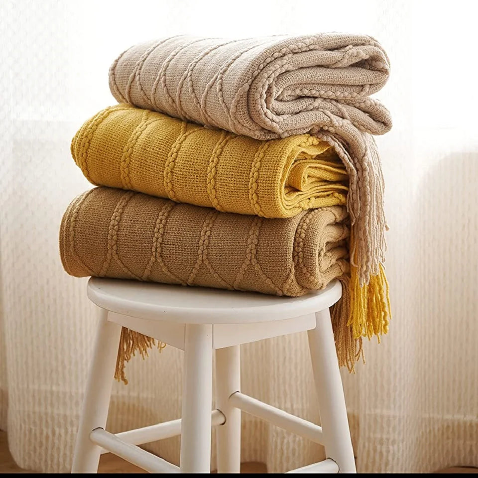 Bohemian/ Country Knitted Weave Blanket Throw –in various colors and sizes