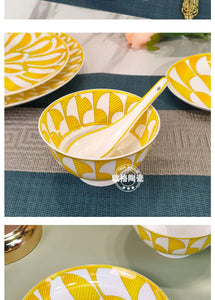 Elegant Bone China Dinnerware Set in Diamond Pattern – Sunshine Yellow