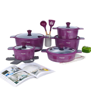 15-Piece Granite-Coated Ceramic Cookware Set – White, Purple, or Dark Grey PFAS, PFOA, and PTFE Free
