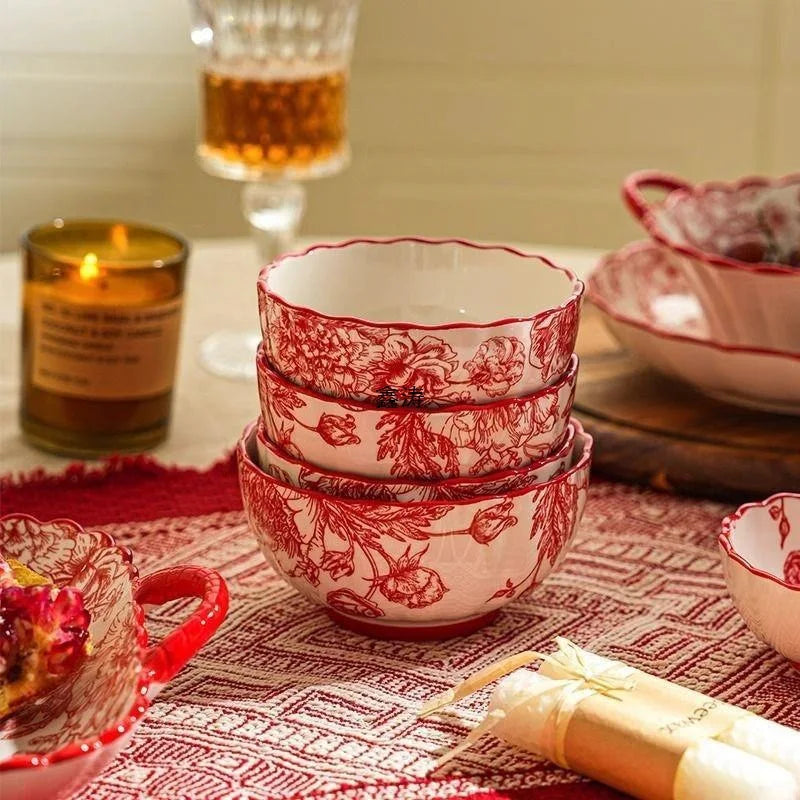 Timeless Elegance Red & White Flower Porcelain Dinnerware Set