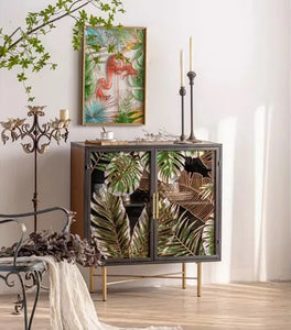 Green & Gold Leaf Vintage Sideboard Cabinet