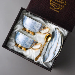 Retro Imperial European Bone China Cup & Saucer with Golden Spoon – Luxury Edition