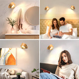 Wooden LED Wall Sconce, 360° Rotatable Dimmable Magnetic Touch Control Rechargeable Battery Operated
