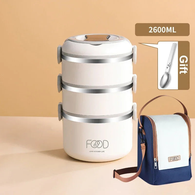 Large Capacity Thermal Insulated Lunch Box – Stackable Bento Container with Hidden Cutlery Microwave Safe