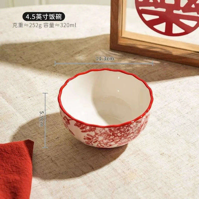 Timeless Elegance Red & White Flower Porcelain Dinnerware Set