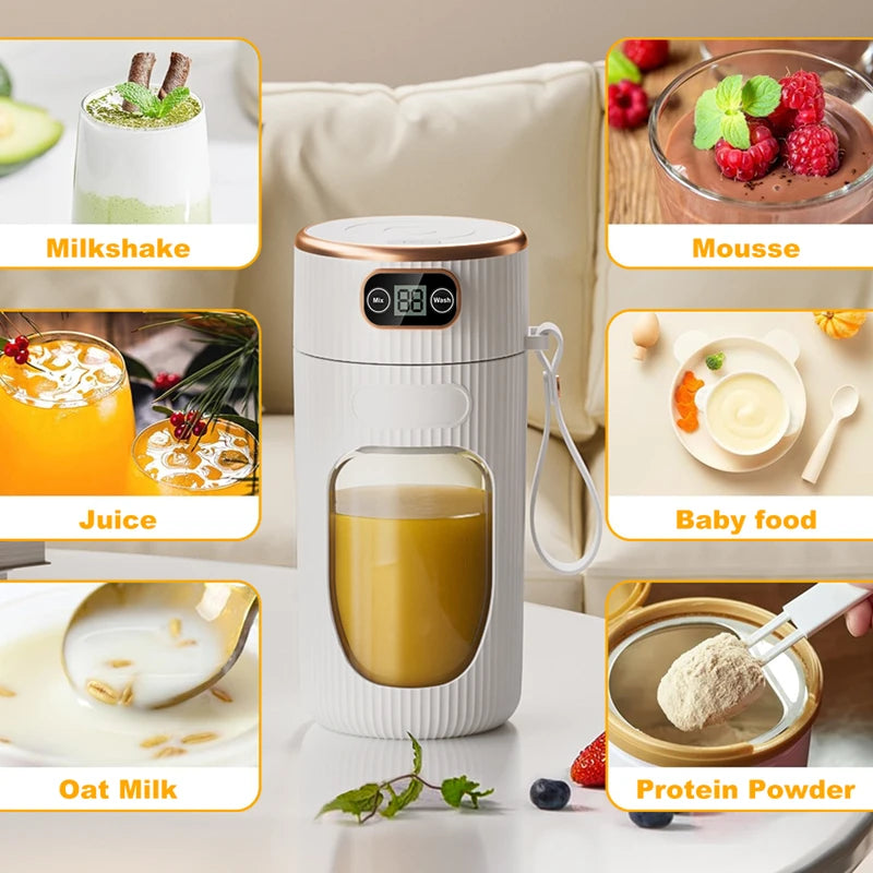Electric Rechargeable Portable Juicer – 10 Blades with LED Display (Blue & White)
