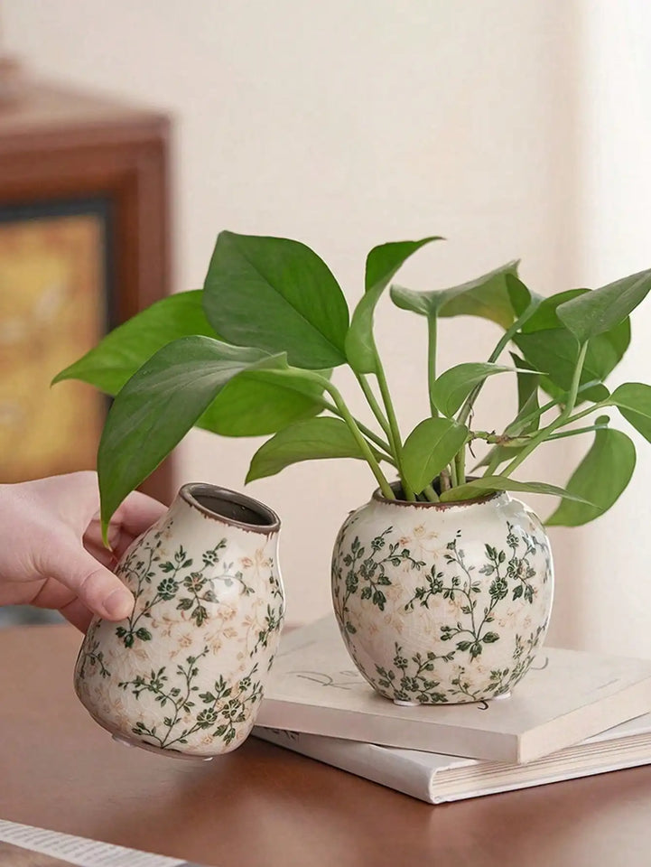 Ice Crackle Ceramic Vases – Vintage-Inspired with Green Accents
