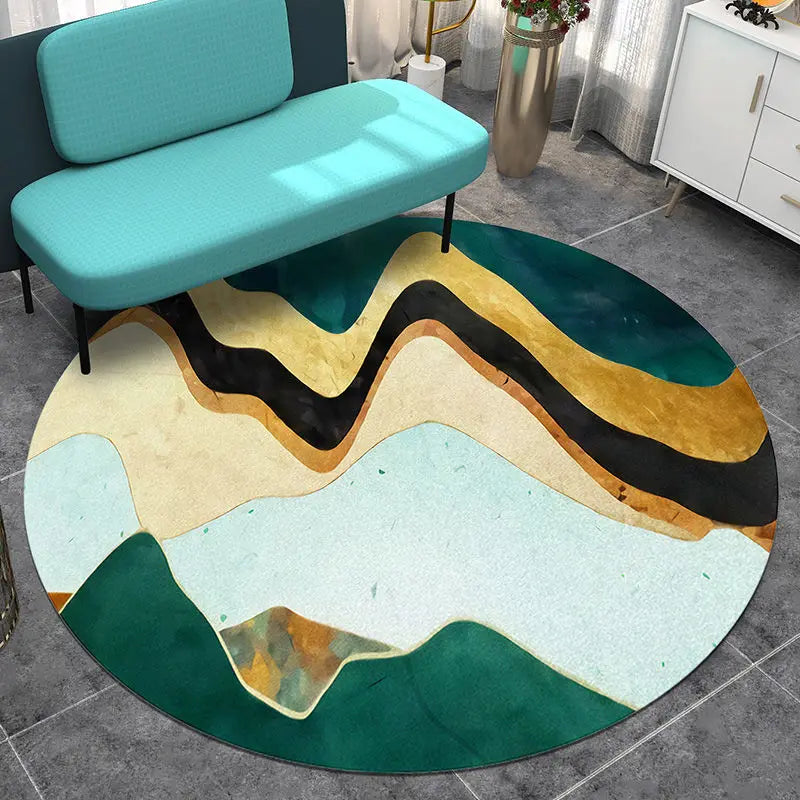 Simple Retro Nordic Round Luxury Rug – Bright Green Hues
