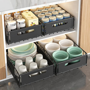 Carbon Steel Pull-Out Folding Cabinet Storage Rack – Double Layer, Heavy-Duty