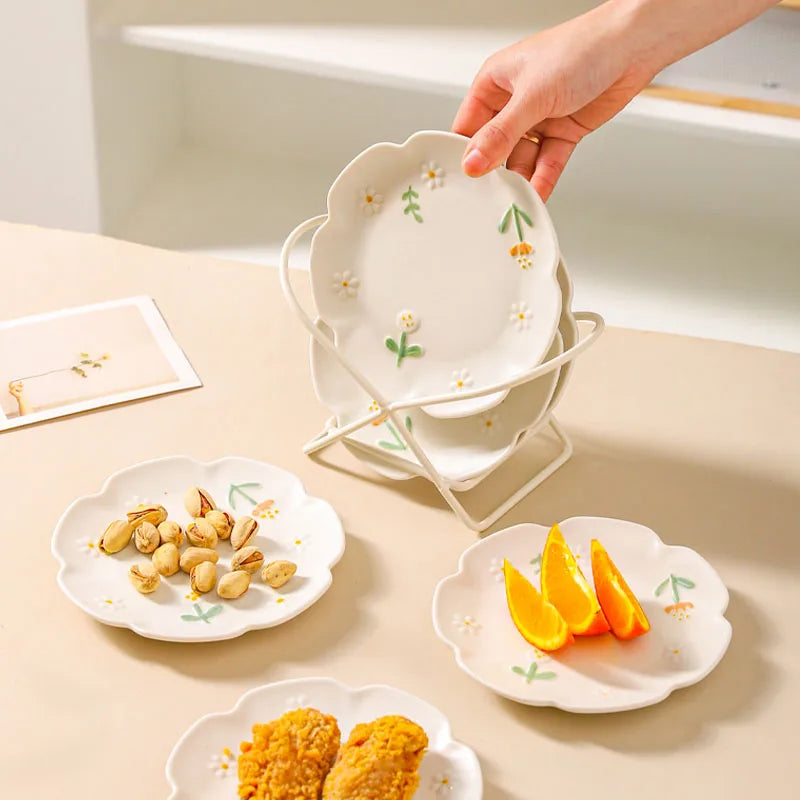 Set of 4 – 6 Inch Ceramic Dessert Plates with Vintage Floral Charm