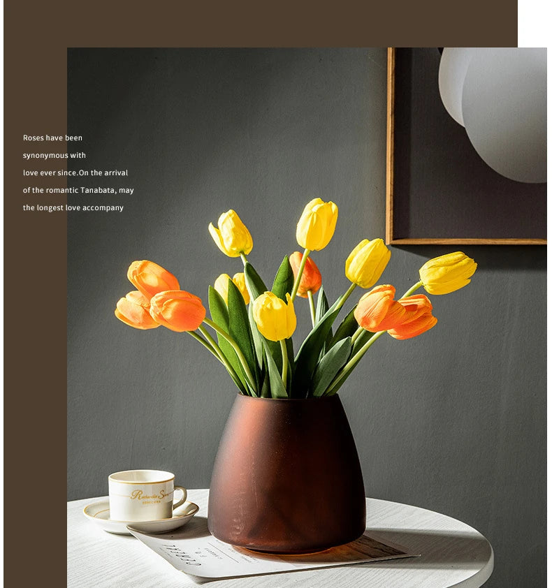 Luxury Frosted Glass Hydroponic Vase – Coffee & Frosted Elegance