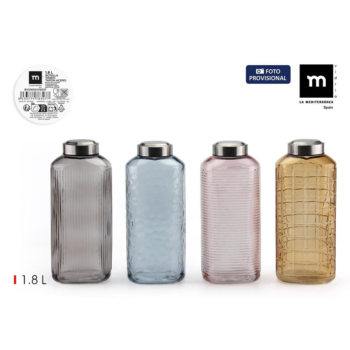 La Mediterránea 1.8L Glass Bottle Set – Elegant Reusable Glass Bottles (8 Units)