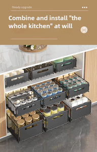 Carbon Steel Pull-Out Folding Cabinet Storage Rack – Double Layer, Heavy-Duty