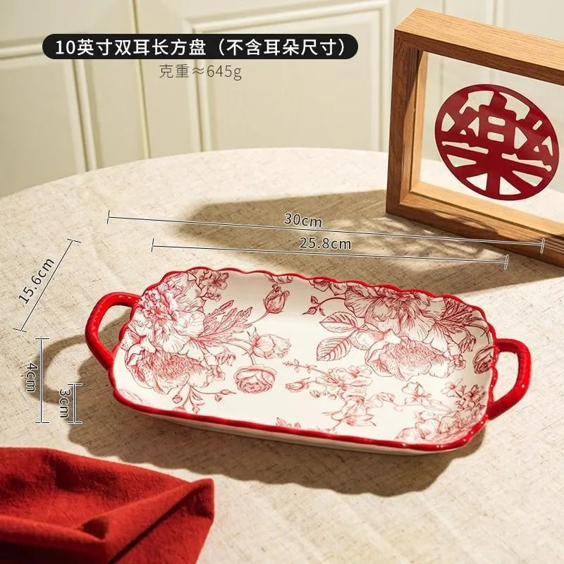 Timeless Elegance Red & White Flower Porcelain Dinnerware Set