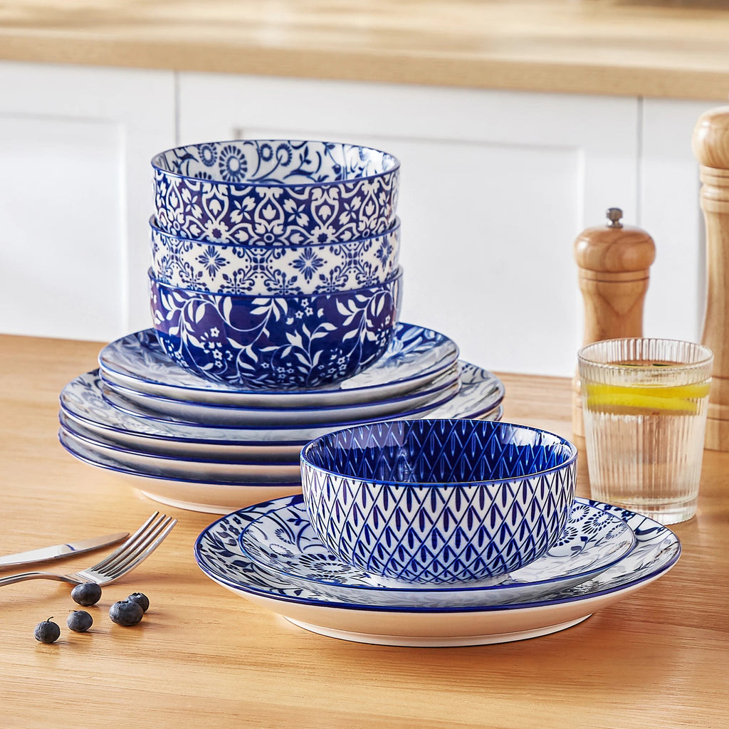 Elegant Blue & White Porcelain Dinnerware Set – Multiple Sizes Available WHIMSICAL HOME OF CREATIONS
