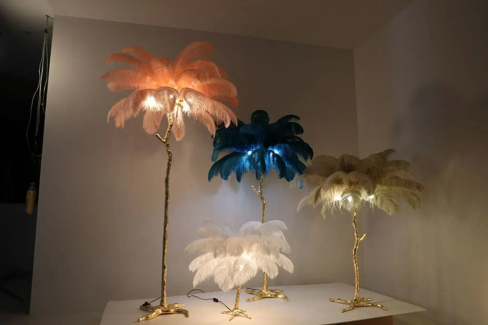 Modern Luxury Ostrich Feather Floor Lamp – Elegant Statement Piece
