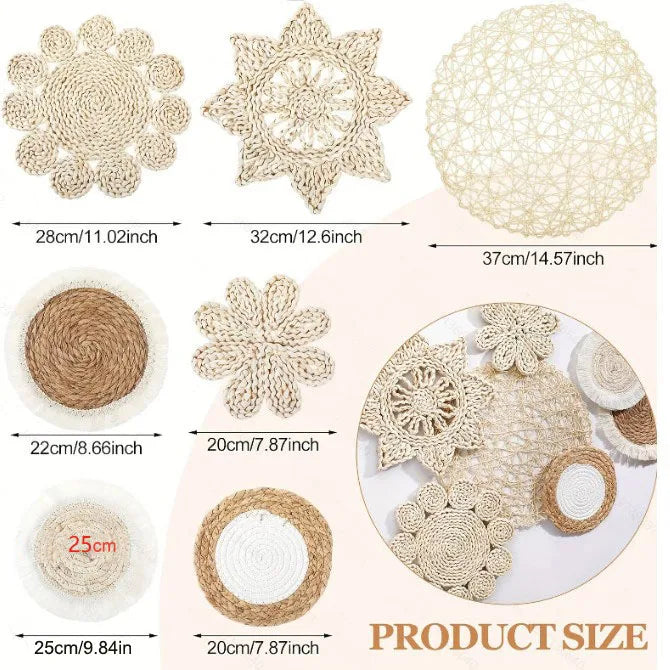 4/7pcs Natural Rattan Wall Hanging Decor – Farmhouse & Boho Timeless Style
