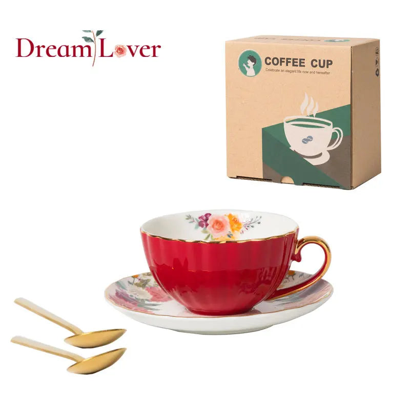 European Luxury Hand Painted Gold Bone China Coffee Cups & Saucers – 2-Piece High Gloss Set