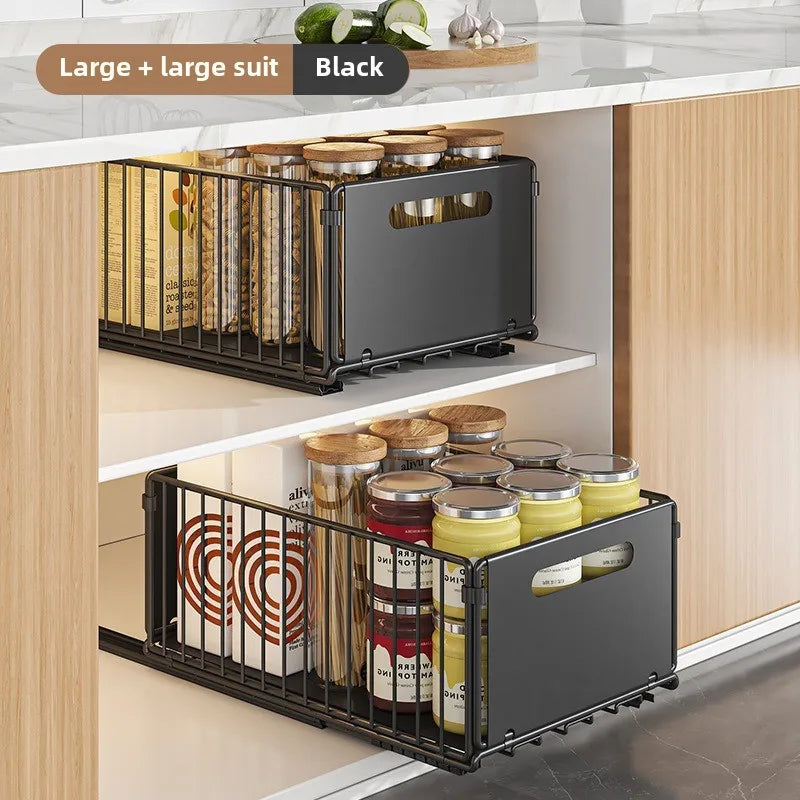 Carbon Steel Pull-Out Folding Cabinet Storage Rack – Double Layer, Heavy-Duty