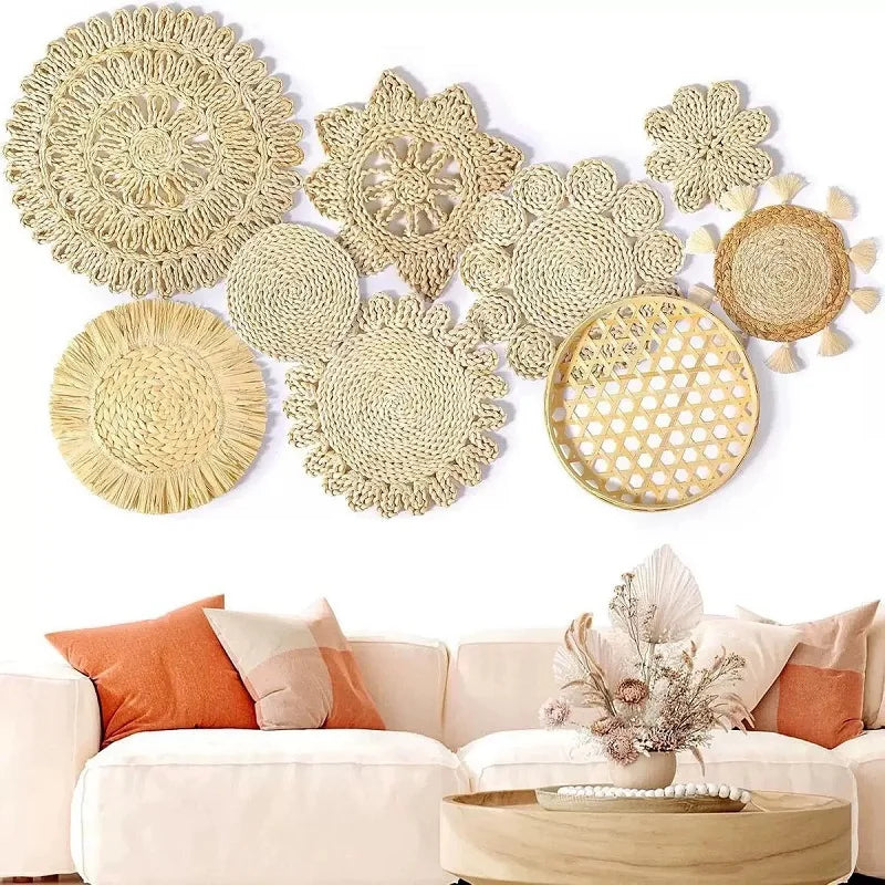 4/7pcs Natural Rattan Wall Hanging Decor – Farmhouse & Boho Timeless Style