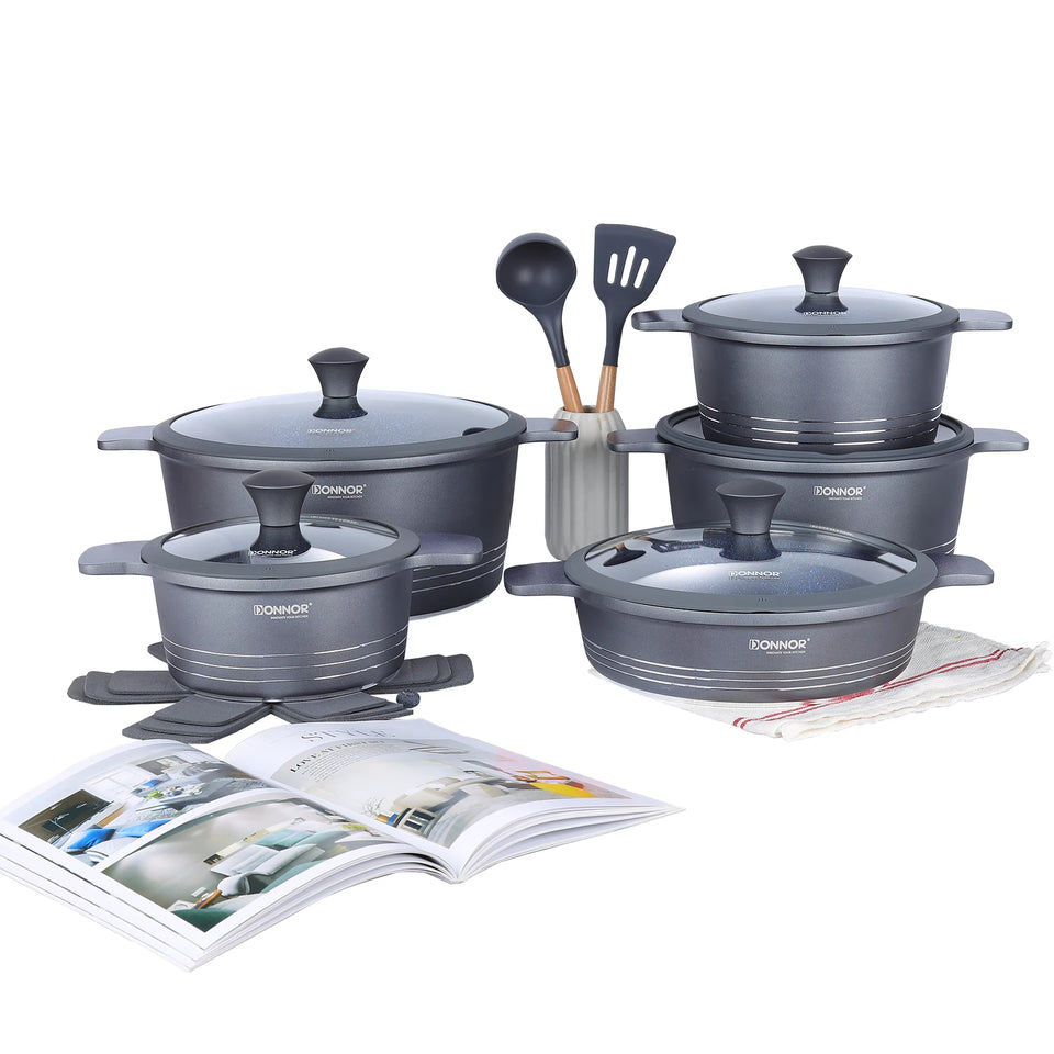 15-Piece Granite-Coated Ceramic Cookware Set – White, Purple, or Dark Grey PFAS, PFOA, and PTFE Free
