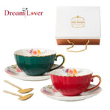 European Luxury Hand Painted Gold Bone China Coffee Cups & Saucers – 2-Piece High Gloss Set