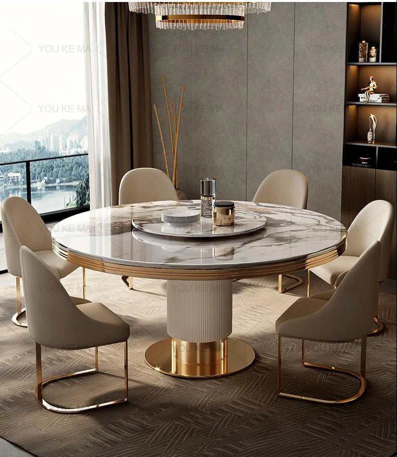 Luxury Round Marble Dining Table with Gold Frame 6-10 people