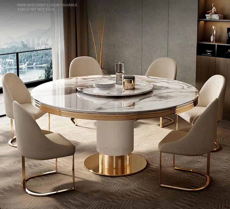 Luxury Round Marble Dining Table with Gold Frame 6-10 people