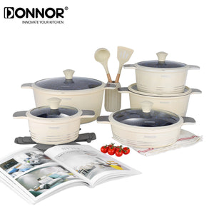 15-Piece Granite-Coated Ceramic Cookware Set – White, Purple, or Dark Grey PFAS, PFOA, and PTFE Free