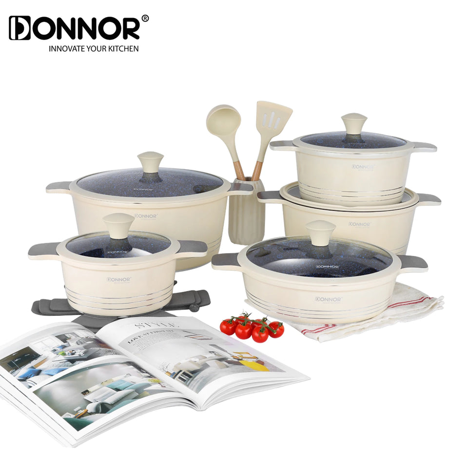 15-Piece Granite-Coated Ceramic Cookware Set – White, Purple, or Dark Grey PFAS, PFOA, and PTFE Free