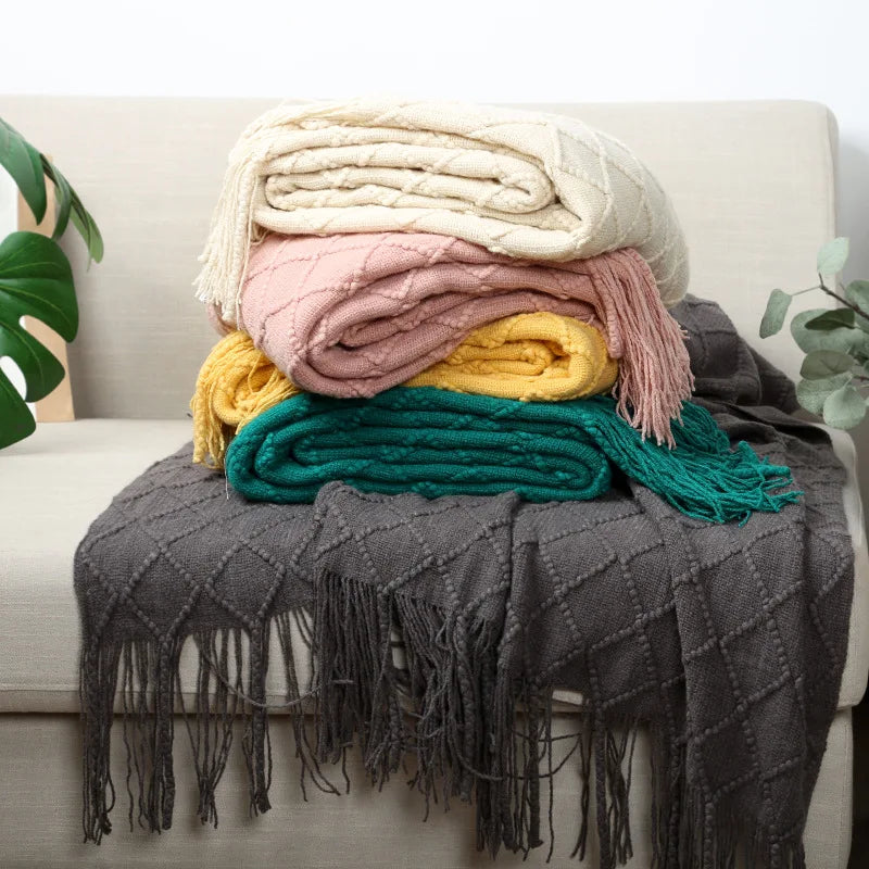 Bohemian/ Country Knitted Weave Blanket Throw –in various colors and sizes