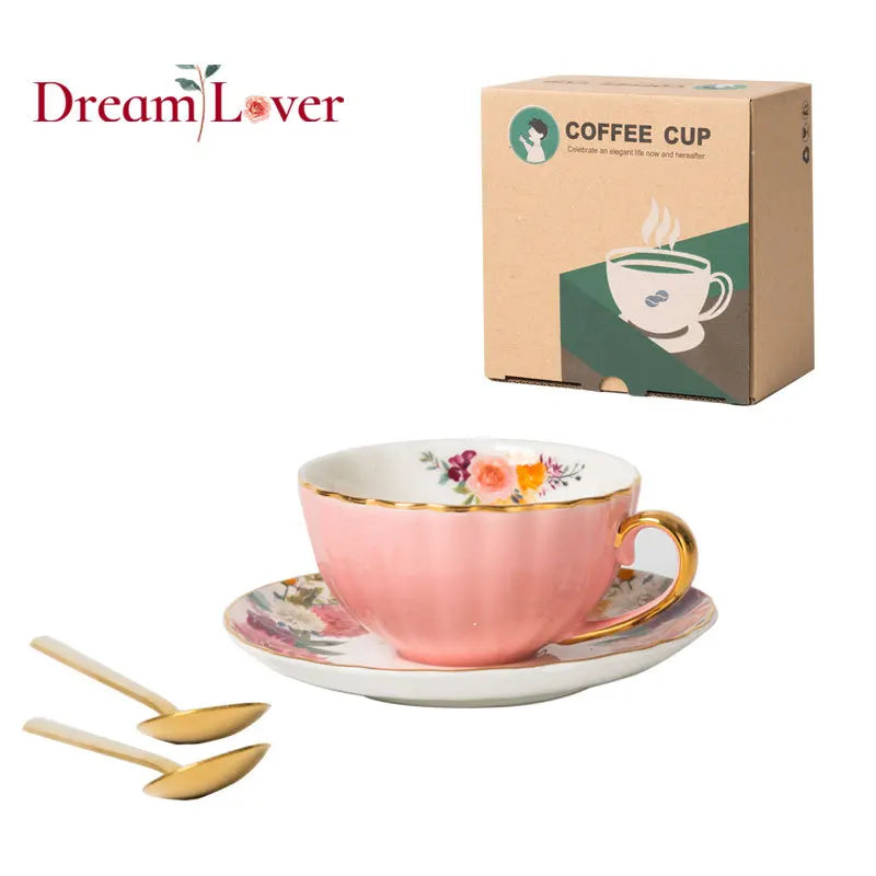 European Luxury Hand Painted Gold Bone China Coffee Cups & Saucers – 2-Piece High Gloss Set