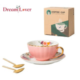 European Luxury Hand Painted Gold Bone China Coffee Cups & Saucers – 2-Piece High Gloss Set