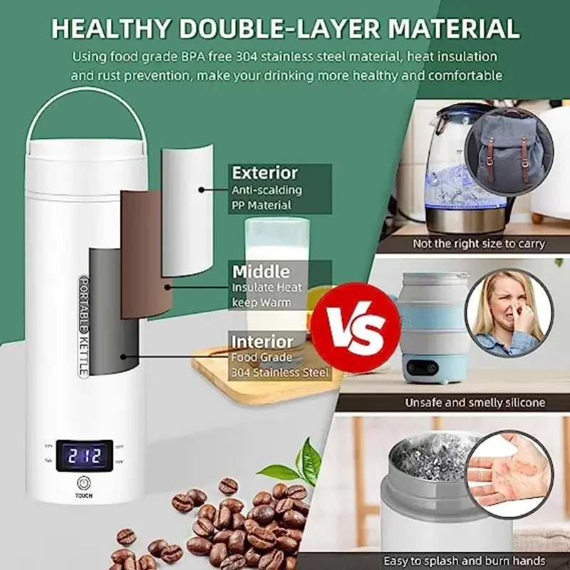 Portable Travel Electric Kettle – 500ml with LCD Display & Precise Temperature Control