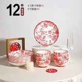 Timeless Elegance Red & White Flower Porcelain Dinnerware Set